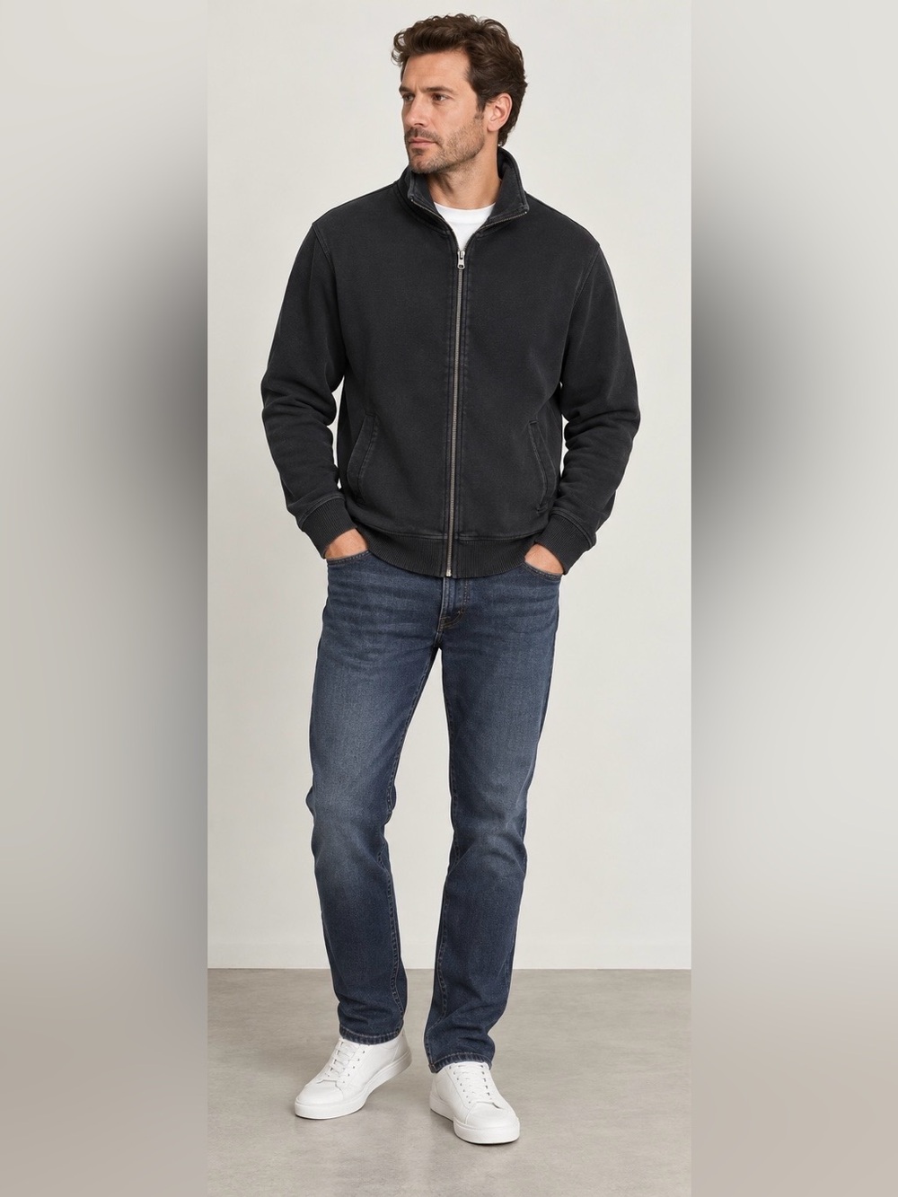 AllSaints Men's Funnel Neck Full Zip
Cotton Sweatshirt Jacket - Size : large